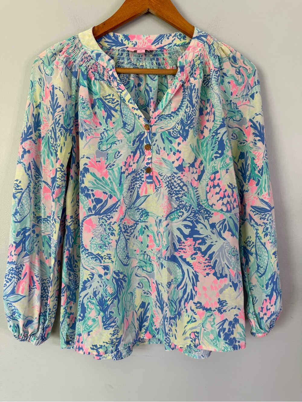 Lilly Pulitzer Elsa Silk Top Tropical Bird Print Size XS